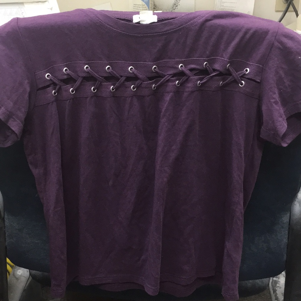 purple shirt with criss cross size small